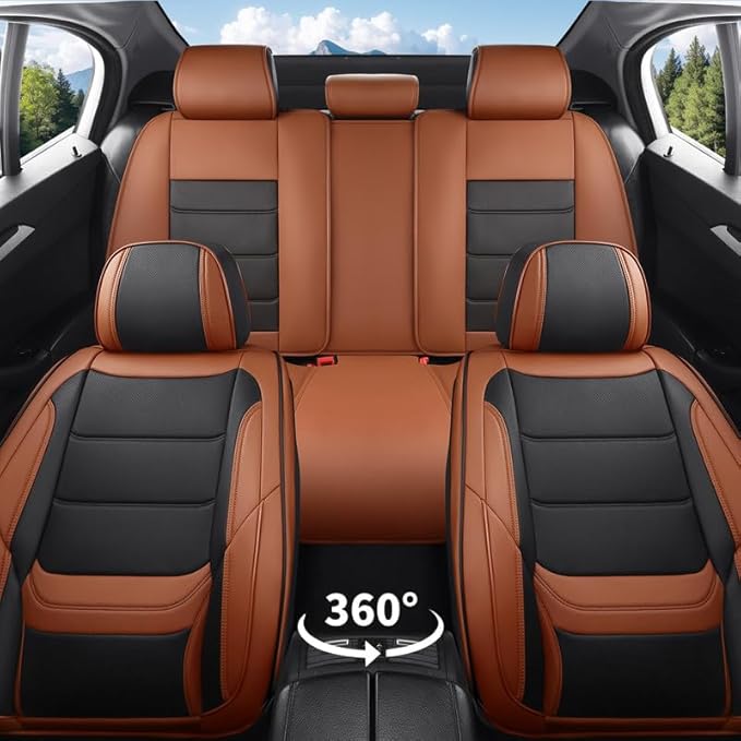 Car Seat Covers Full Set Custom Fit for Buick Envista 2024-2026-Luxury Leather with Lumbar Support, Breathable, Waterproof, Anti-Slip, Durable, Easy to Install (BlackBrown,Full Set)
