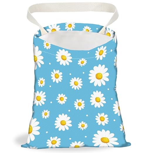 Daisy Flower Print Car Trash Bag Hanging Garbage Bag with Snap Buttons Car-Back Seat Trash Storage Portable Dustbin for Men Women Car Interior Accessories Travel Camping