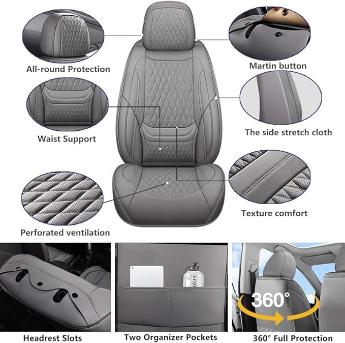 Car Seat Covers Full Set Custom Fit for Buick Envista 2024-2026 - Premium Faux Leather with Lumbar Support | Breathable, Waterproof, Anti-Slip, Durable (Gray,Full Set)