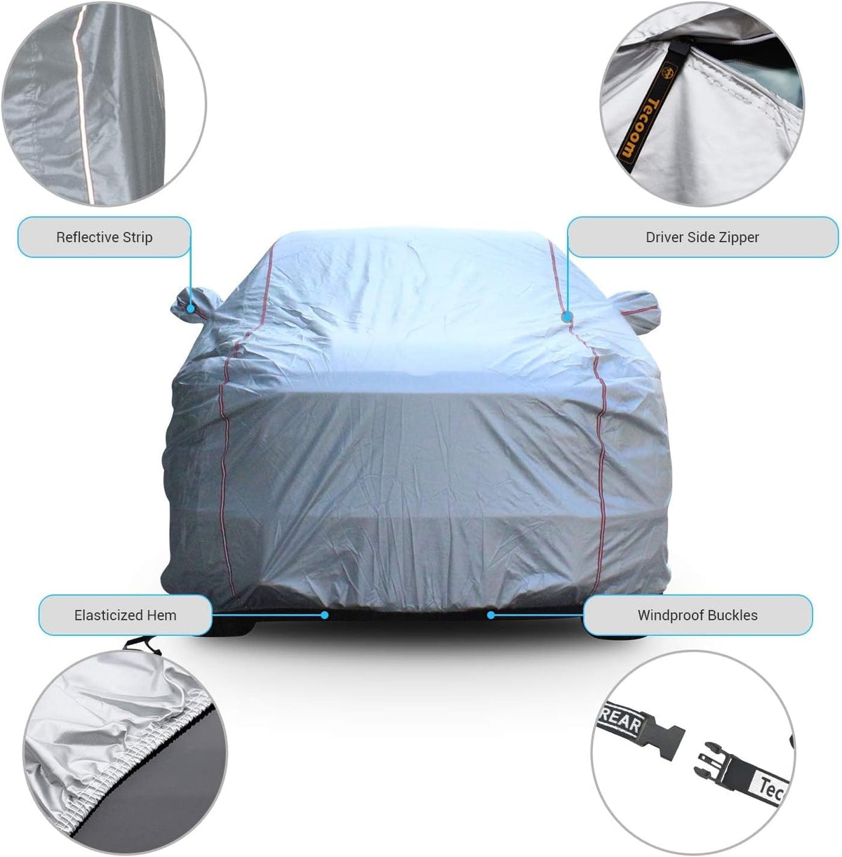 Tecoom Hard Shell Truck Car Cover Waterproof UV-Proof Windproof Zipper Design with Strap Buckle Fit for Ford F150 Ram 1500 Chevy Silverado Toyota Tundra GMC Sierra Full Size Truck Length Up to 233"
