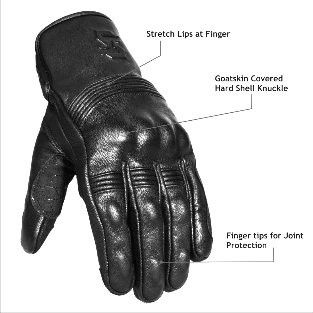 Leather Motorcycle Gloves for Men and Women | Touchscreen | Full Finger | Goatskin Leather Hard Knuckle Motorcycle Riding Gloves (Un-Perforated, Large)