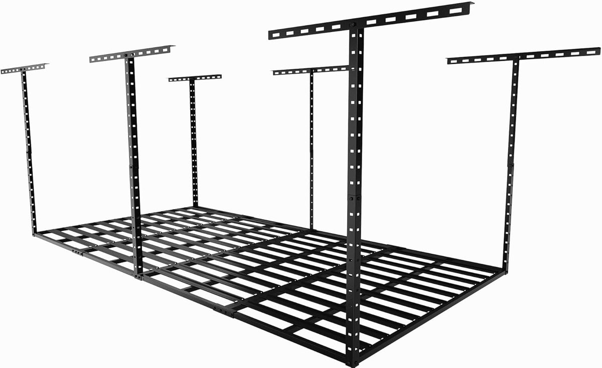 SunsGrove 4x8 Overhead Garage Storage Rack Organization, Adjustable Ceiling Mounted Storage Racks, 800LBS Weight Capacity, 22"-40" Ceiling Dropdown, Black