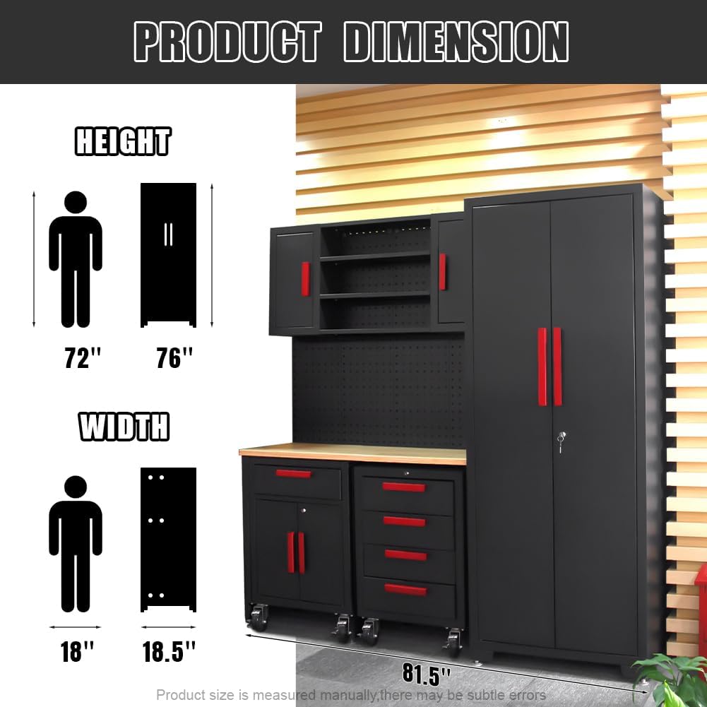 Red Garage Cabinet Storage System 6-Pcs Workshop Set Garage Cabinet and Storage System for Tool Organization