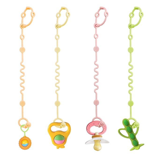 LittleHugs Toy Straps for Baby, Adjustable Toy Holder for Stroller Accessories, Silicone Tether Pacifier Clip, No Throw Travel Essential Leash for High Chair, Car Seat (4 Pack Macaron)