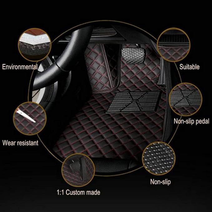 Custom Making Car Floor Mats for 98% Sedan SUV Car Protection Full Coverage Mats Anti-Slip Leather Floor Liners All Weather Car Floor Mats (Coffee Beige Thread)