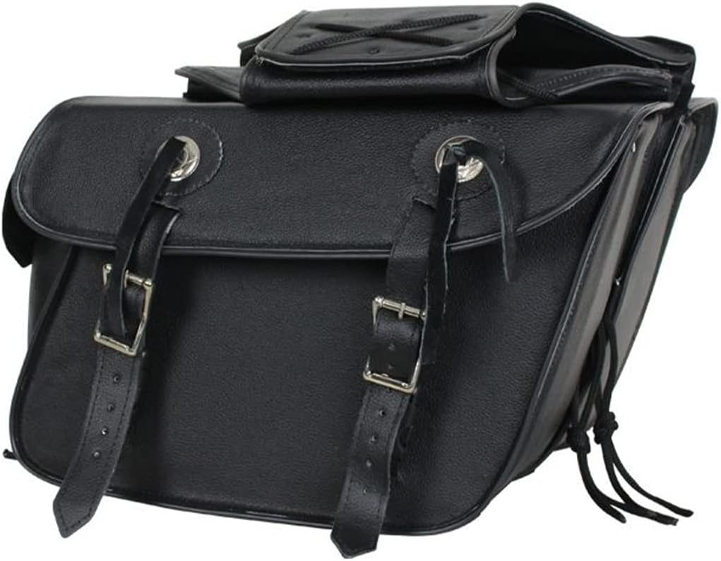 GARGOYLE BELLS Motorcycle Saddle Bags Leather Motorcycle Luggage Bag with Gun Holsters For Softails Sportsters and Choppers Tool Bags (Black Leather, 14" x 8" x 11")