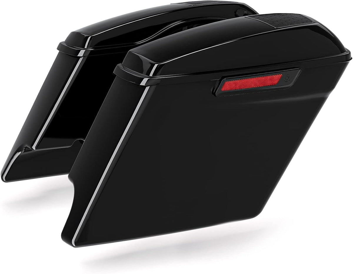 XFMT Motorcycle 5" Stretched Hard Saddlebags W/ 6 x 9 Inches Speaker Lids For Harley Touring Road King Road Glide Street Glide Electra Glide Ultra Classic 2014-2023 (Black Latches)
