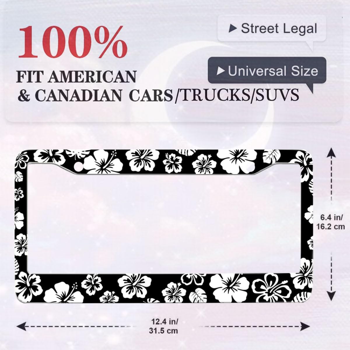 2 Pack Hibiscus License Plate Frame-Rustproof Aluminum White Hibiscus Floral Car Tag Holder Bracket for Women Men, Hibiscus Car Accessories with Screws Included