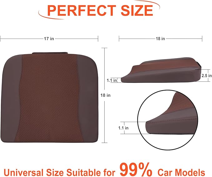 Car Seat Cushion, Comfort Memory Foam Car Cushions for Driving - Sciatica & Lower Back Pain Relief, Driver Seat Pillow for Auto, Office Chair, Wheelchair - Brown