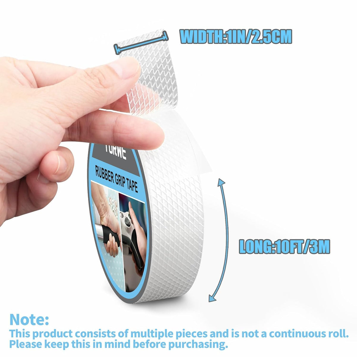Rubber Grip Tape, Ultra-Thin Strong Adhesive Anti-Slip Waterproof Heat Resistant Wear-Resistant Cushion Pad, Making Handles or Contact Surfaces Safer, with Grip and Comfort (Clear, 1In x 10Ft)