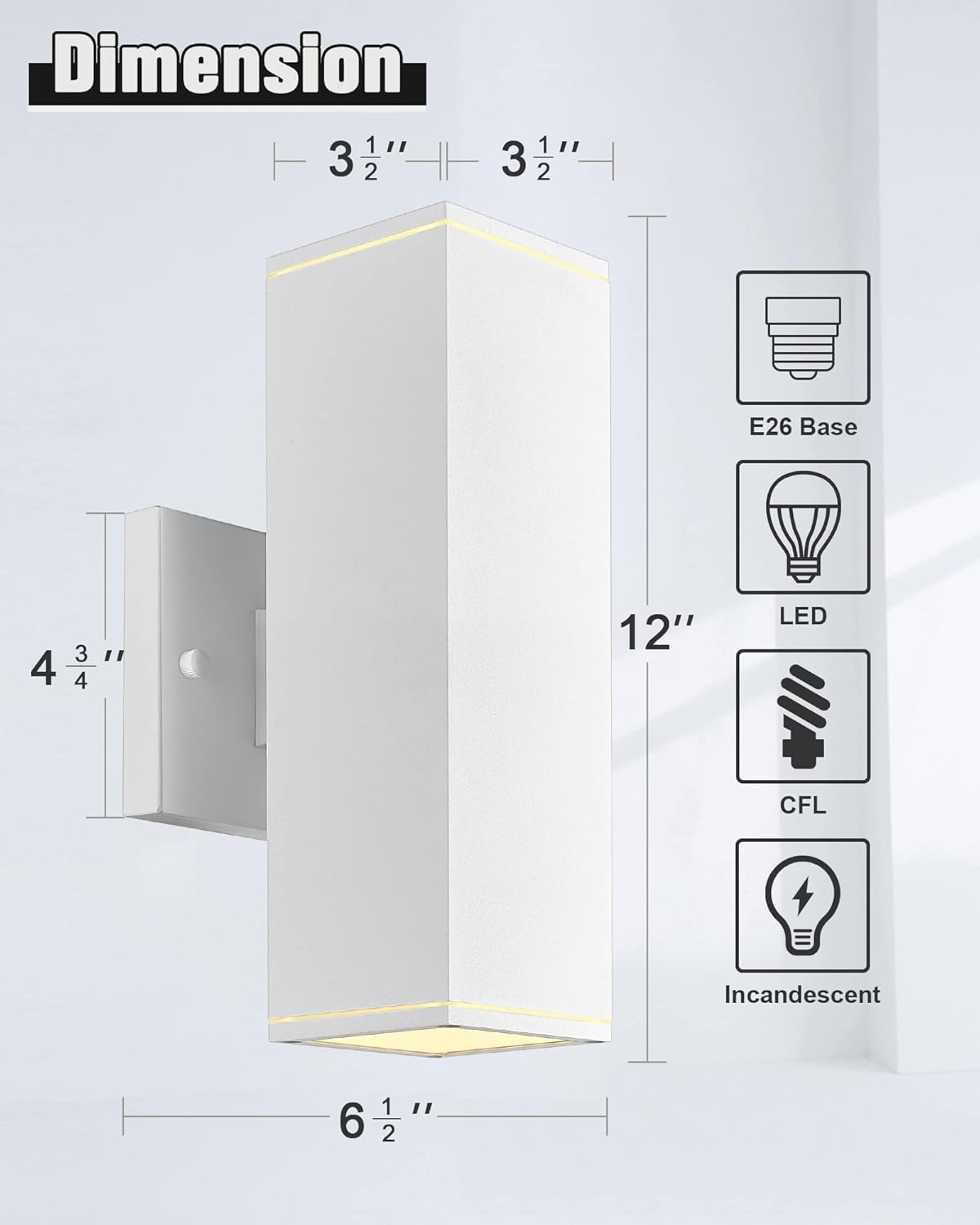 Ken & Ricky Outdoor Wall Lights, Modern Exterior Up and Down Wall Sconces, Square Porch Lights Outdoor Wall with Sanded White Finish - 2 Pack