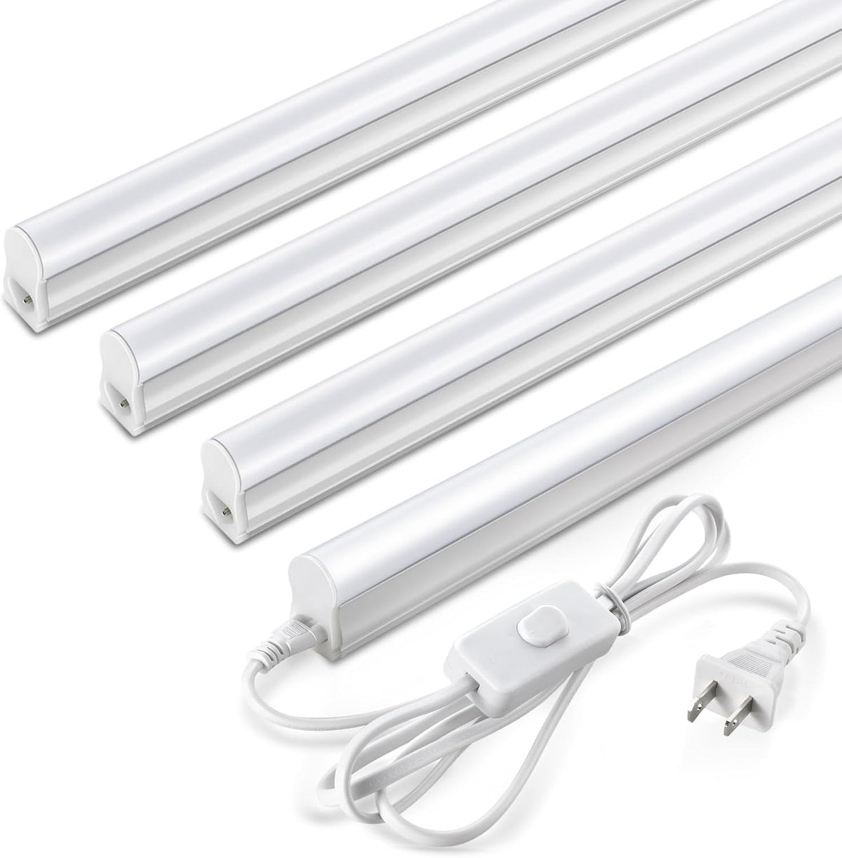 Pak 4FT LED Shop Lights, 2300LM 6500K Cool White, 20W Energy Efficient Linkable Ceiling and Under Cabinet Lighting, T5 Integrated Utility Fixture for Garage, Workshop, Basement, FCC Certified, 4 Pack