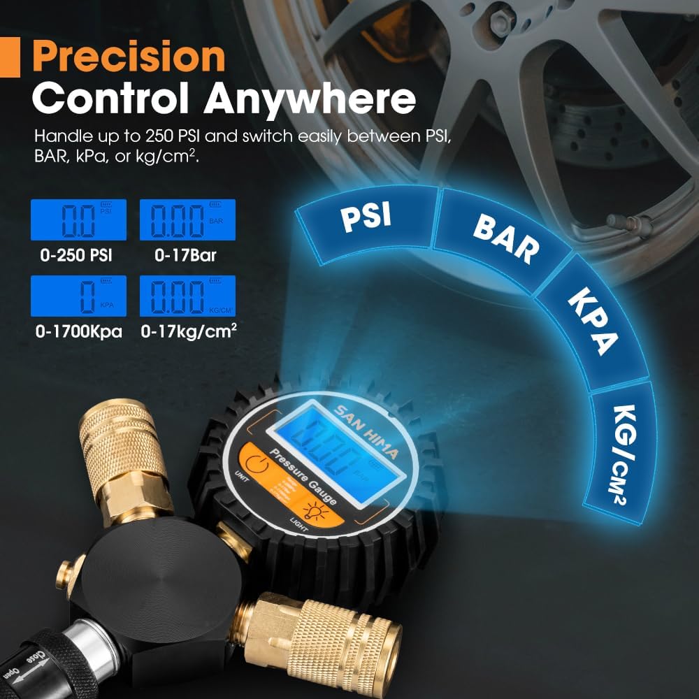 SanHima 2 Tire Inflation Deflation System - Fits up to 200" Wheelbase, Fast High Flow 2-Way Air Down Tire Inflator Deflator for Truck Car Trailer Motocycle