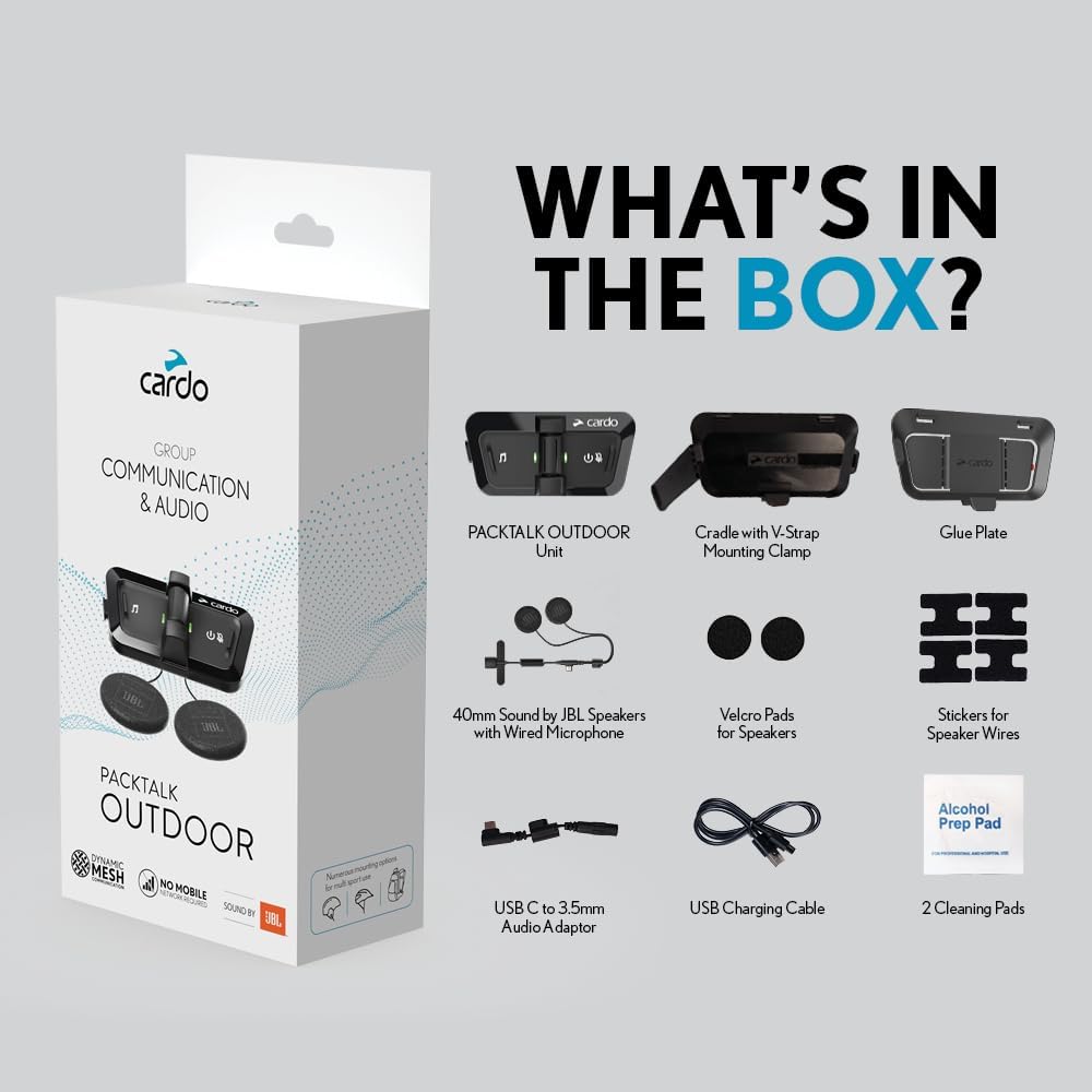 Cardo Packtalk Outdoor Helmet Communication System for Skiing, Snowboarding, Mountain Biking, Cycling and Other Outdoor Activities - Black - Dual Pack