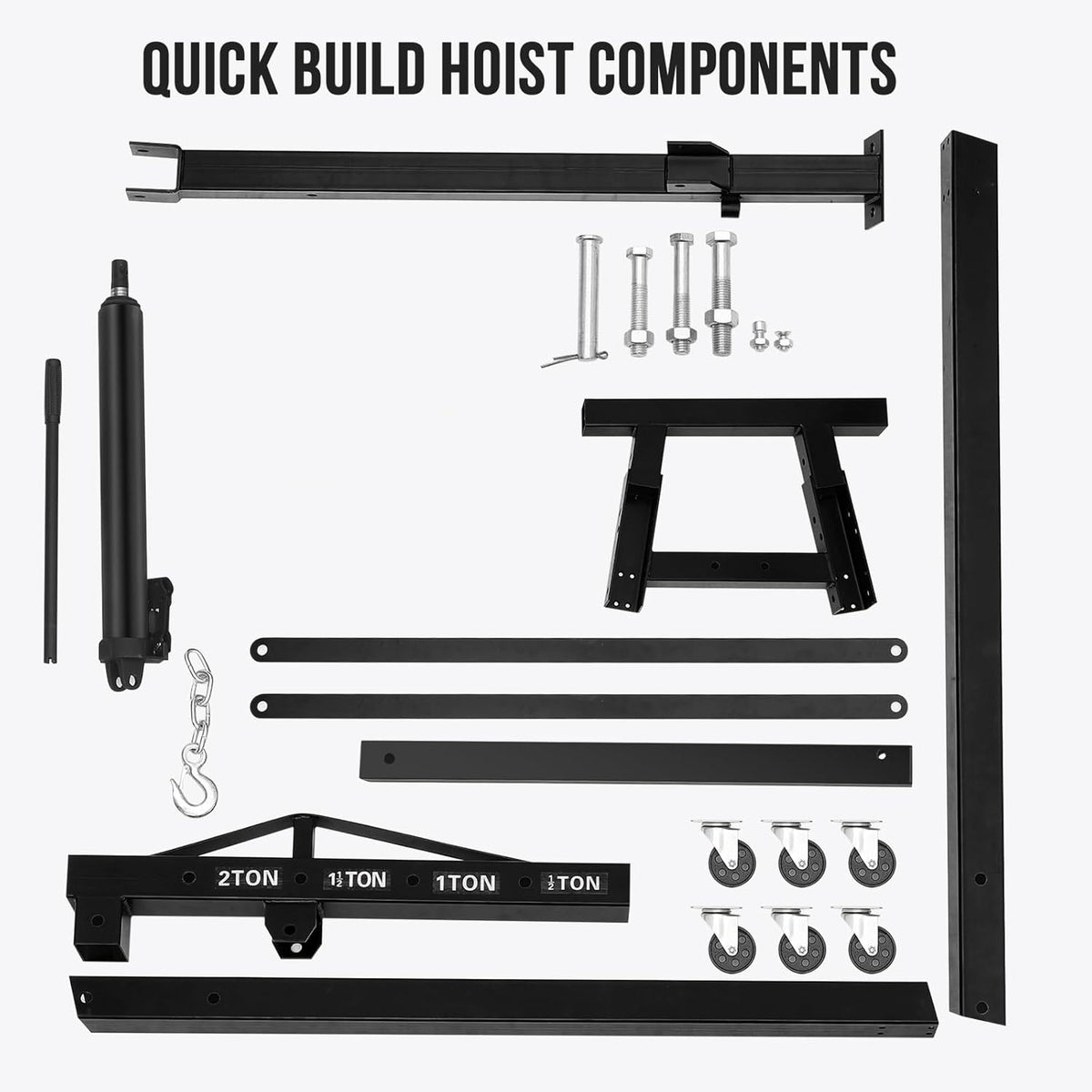 2 Ton Engine Hoist, Hydraulic Cherry Picker Engine Hoist Lift, 4400LBS Heavy Duty Crane Lifter with 6 Casters and Telescopic Boom, Foldable & Portable Design, for Garage, Workshop, Warehouse (Black)