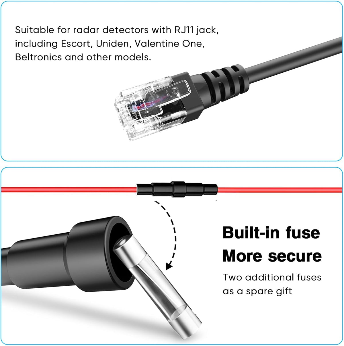 Radar Detector Rearview Mirror Rod Mounting Bracket and Radar Direct Power Cord Hardwired Ki tand Fuse Tap(for Escort Beltronics Vector Rocky Mountain Phantom-T Radar)