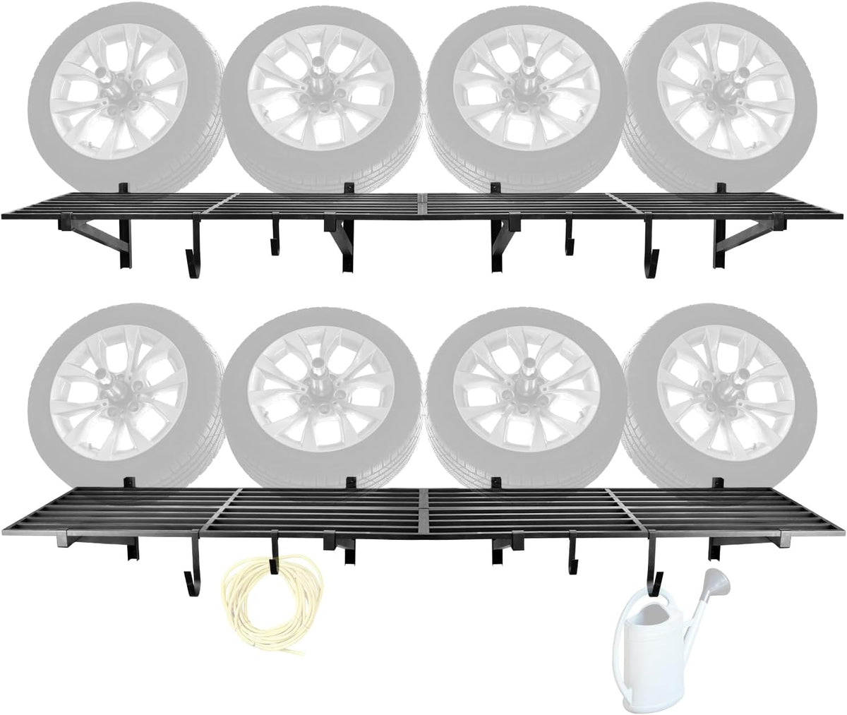 4 Pack 1,5x4ft Heavy Duty Garage Wall Shelving, Garage Shelving Wall Mounted, Storage Rack with Hooks (Black)