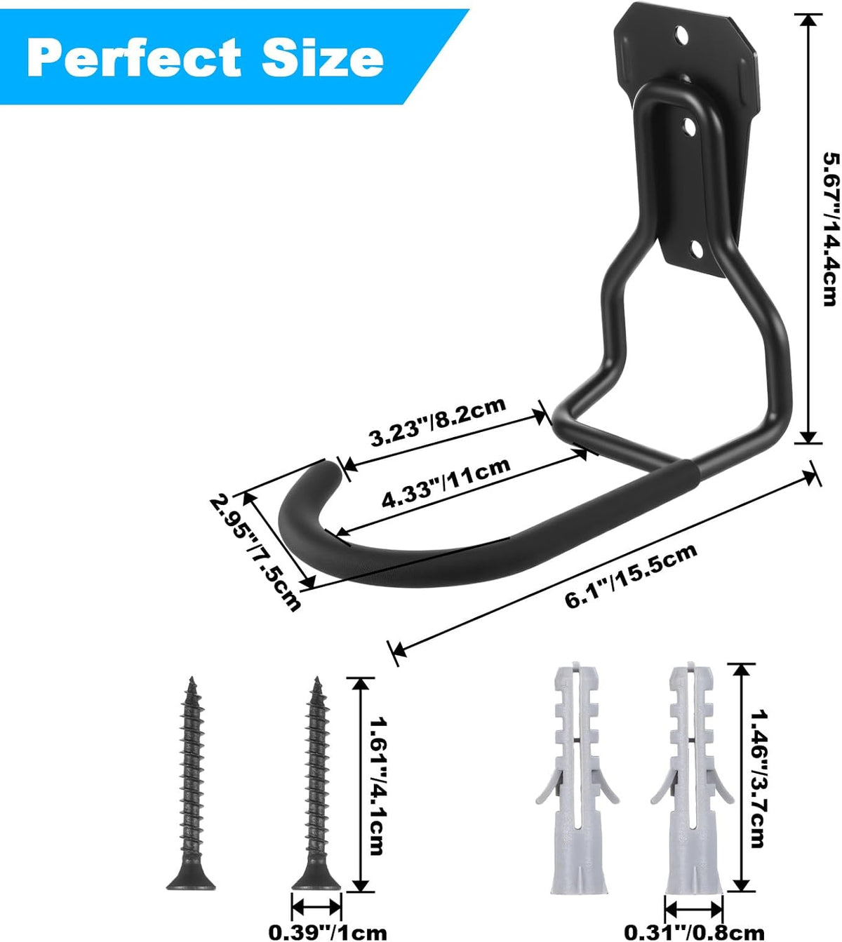 6 Pack Heavy Duty Bike Wall Mount Hooks - Steel Vertical Bike Rack for Garage, Strong & Space-Saving Bicycle Storage with Rubber Coating (Black)