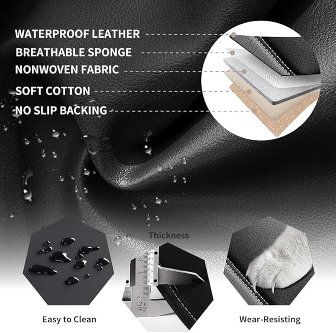 Car Seat Covers Full Set Custom Fit for Buick Lacrosse 2004-2019-Luxury Leather with Lumbar Support, Breathable, Waterproof, Anti-Slip, Durable, Easy to Install (Black&White,Full Set)
