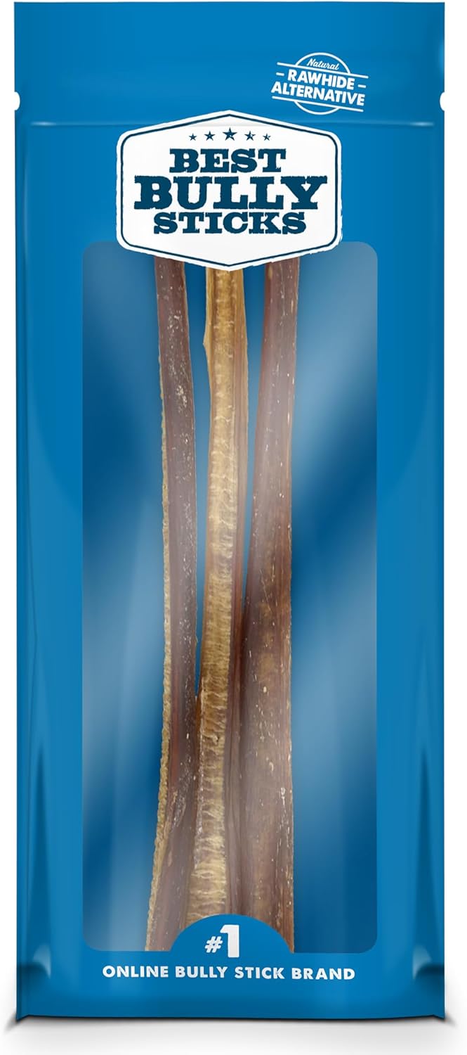 Best Bully Sticks 12 Inch Bully Sticks for Dogs - 3 Count (Pack of 1) - Natural, Easily Digestible, 100% Grass-Fed Beef, Grain and Rawhide Free - Trial Size