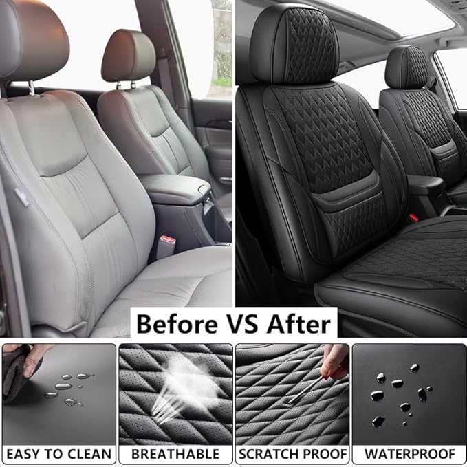 Car Seat Covers Full Set Custom Fit for Buick Verano 2012-2017 - Premium Faux Leather with Lumbar Support | Breathable, Waterproof, Anti-Slip, Durable (Black,Full Set)