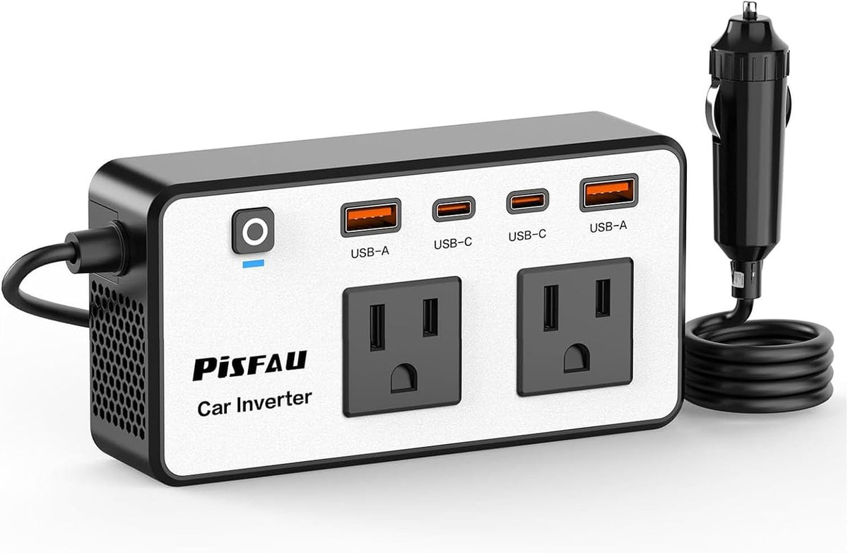 300W Car Power Inverter 12V to 110V，PiSFAU DC to AC Car Plug in Adapter Outlet with Multi USB[24W USB-C] /USB-Fast Charger(24W) Car Inverter，Car Charger for Laptop Vehicles Road Trip Essentials