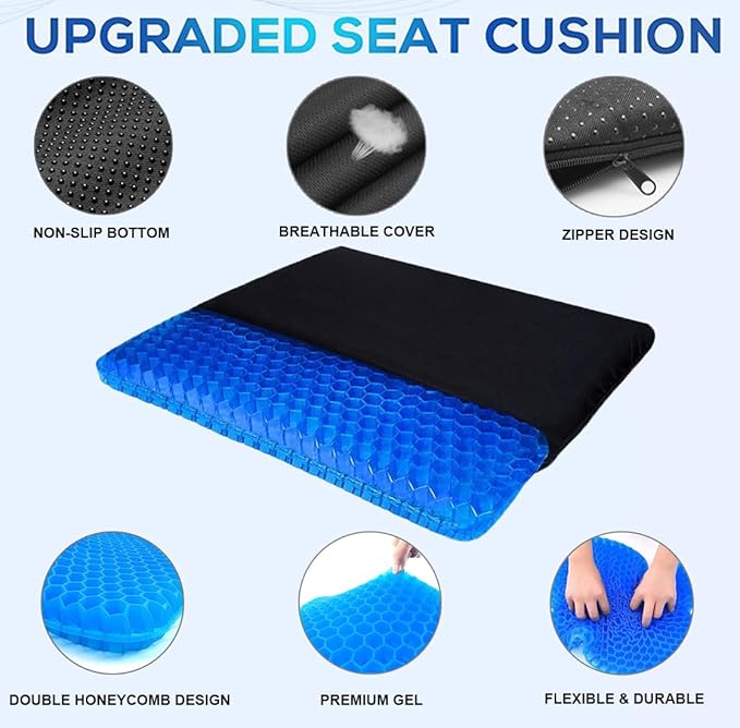 Gel Seat Cushion - 17x17 inch Extra Large Egg Seat Cushion Chair Pads with Non-Slip Cover for Sciatica & Back Pain - Office Chair Car Seat Cushion - Coccyx Cushion for Tailbone Pain