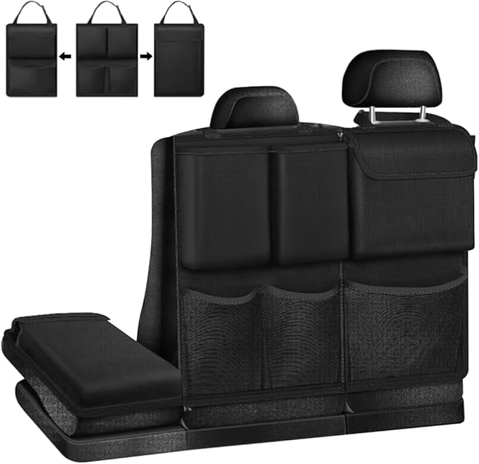 Mandark Car Trunk Organizer, Detachable Vehicle Seatback Hanging Storage Container with Zippers, Large Capacity Waterproof Auto Seat Back Trunk Bag Accessories, Universal for Most Vehicles (Black)
