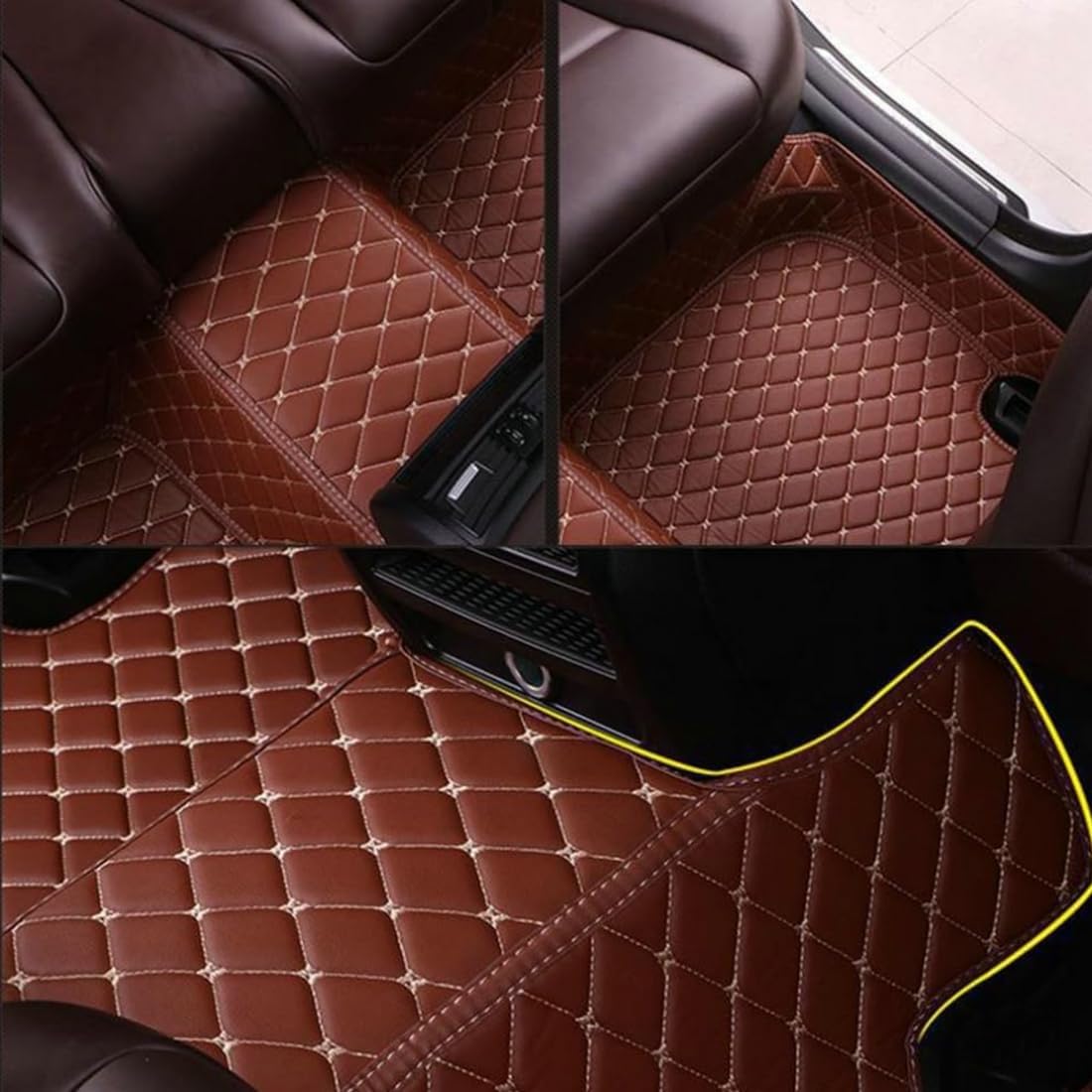 Custom Personalized Floor Mats for Cars，Luxury Full Coverage All Car Floor Mats，Anti-Slip Leather Car Mat Set ，Custom Floor Mats for 99% of Cars, Trucks & SUVs. (Beige and Black)
