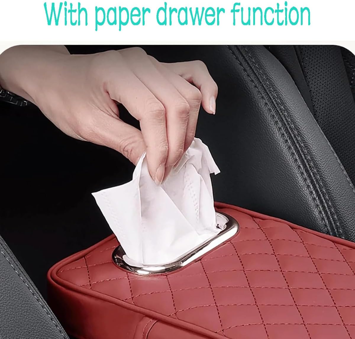 Car Armrest Cover Leather Car Console Covers Box Pad with Pocket and Tissue Box Arm Rest Cover for Car for SUV Truck Sedan Vehicle (Beige)