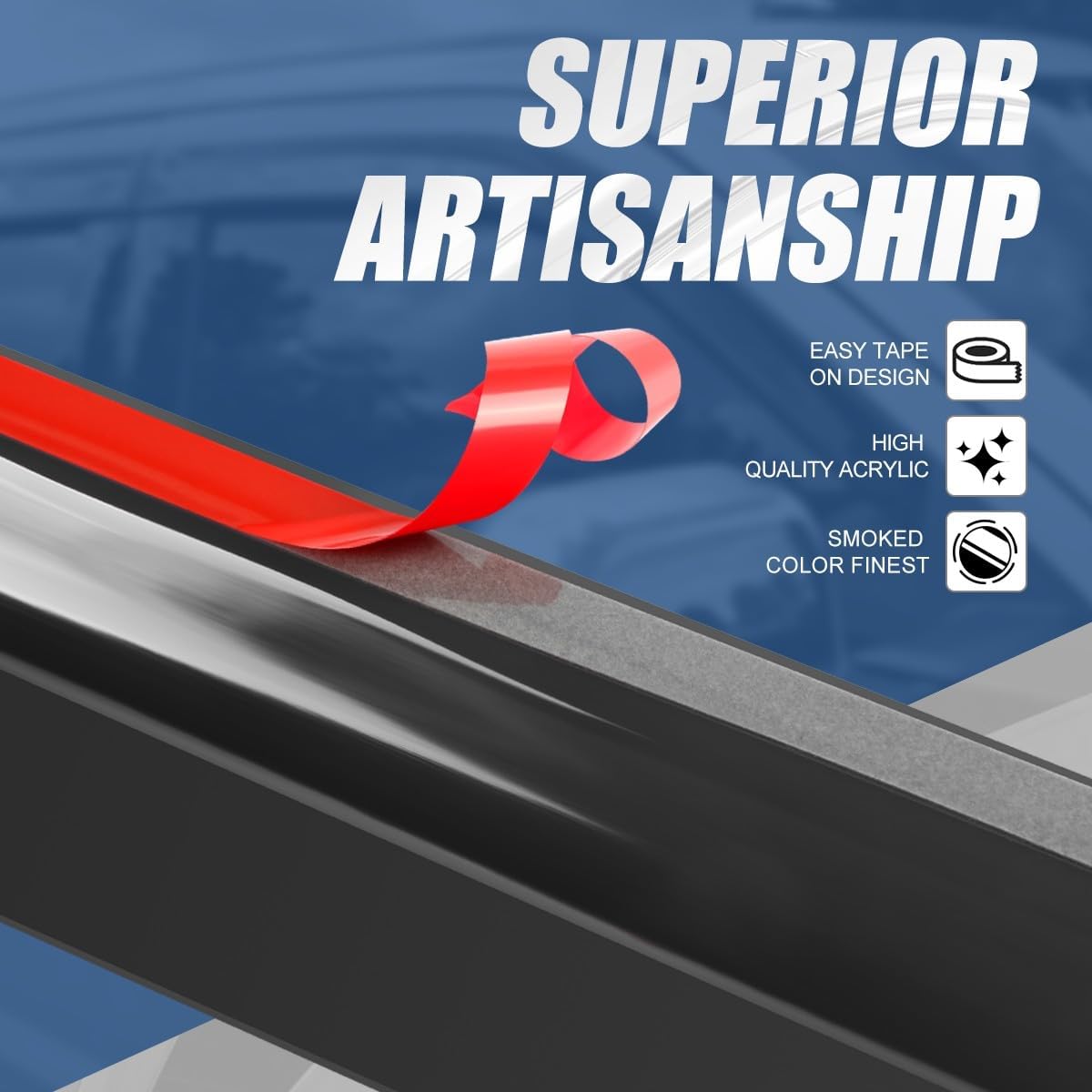 Auto Dynasty 4Pcs Carbon Fiber Pattern Window Visors Compatible with 2007-2014 Chevy Silverado Avalanche Suburban GMC Sierra Yukon XL, Tape-On Front & Rear Window Deflectors Rain Guards
