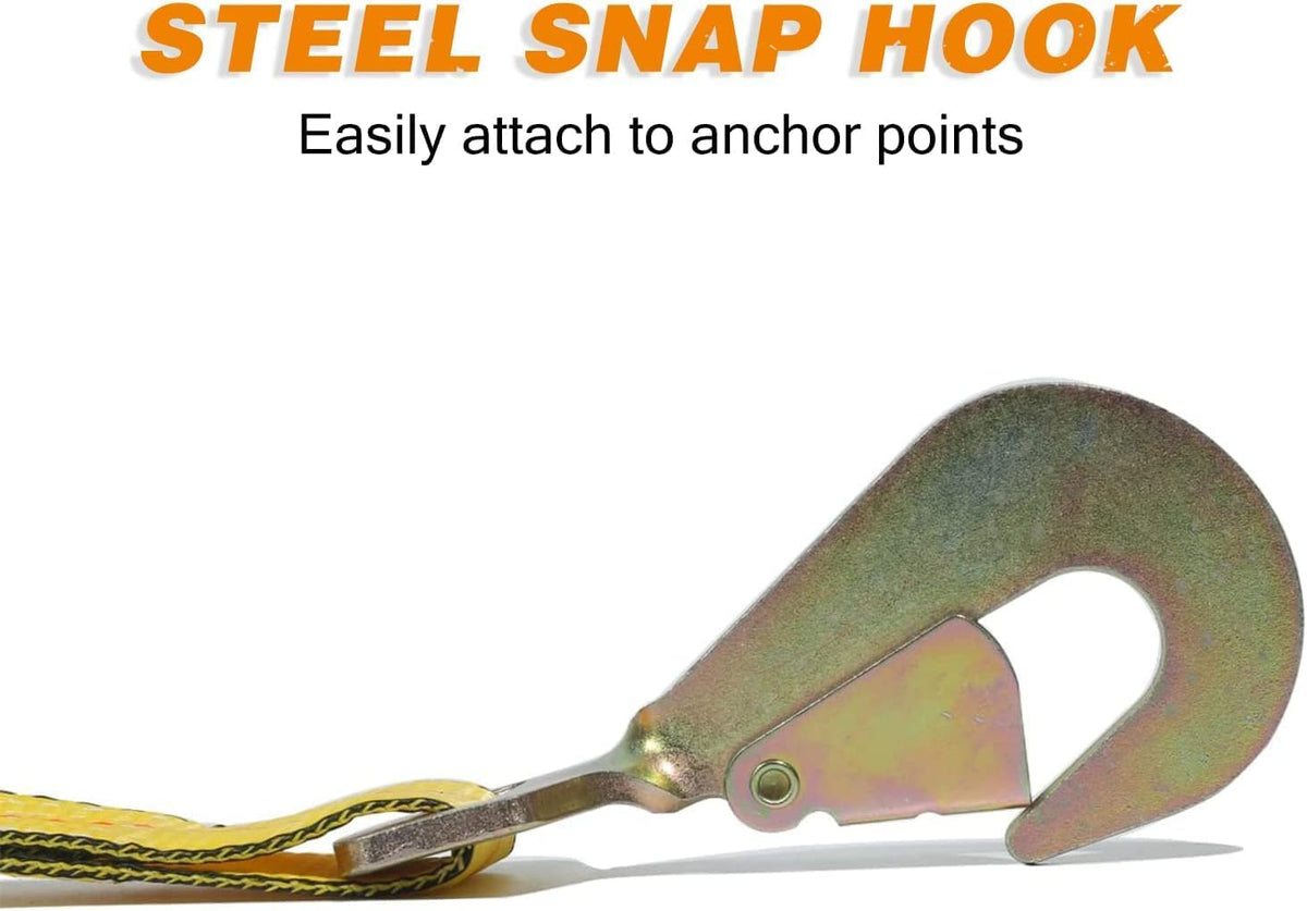 Heavy Duty Adjustable Car Tie Down Kit with Snap Hooks -Break Strength 10,000 lbs-Working Load 3333 lbs-2 Inch x 114 Inch - 4 Pack Axle Tie Down Straps (Yellow)