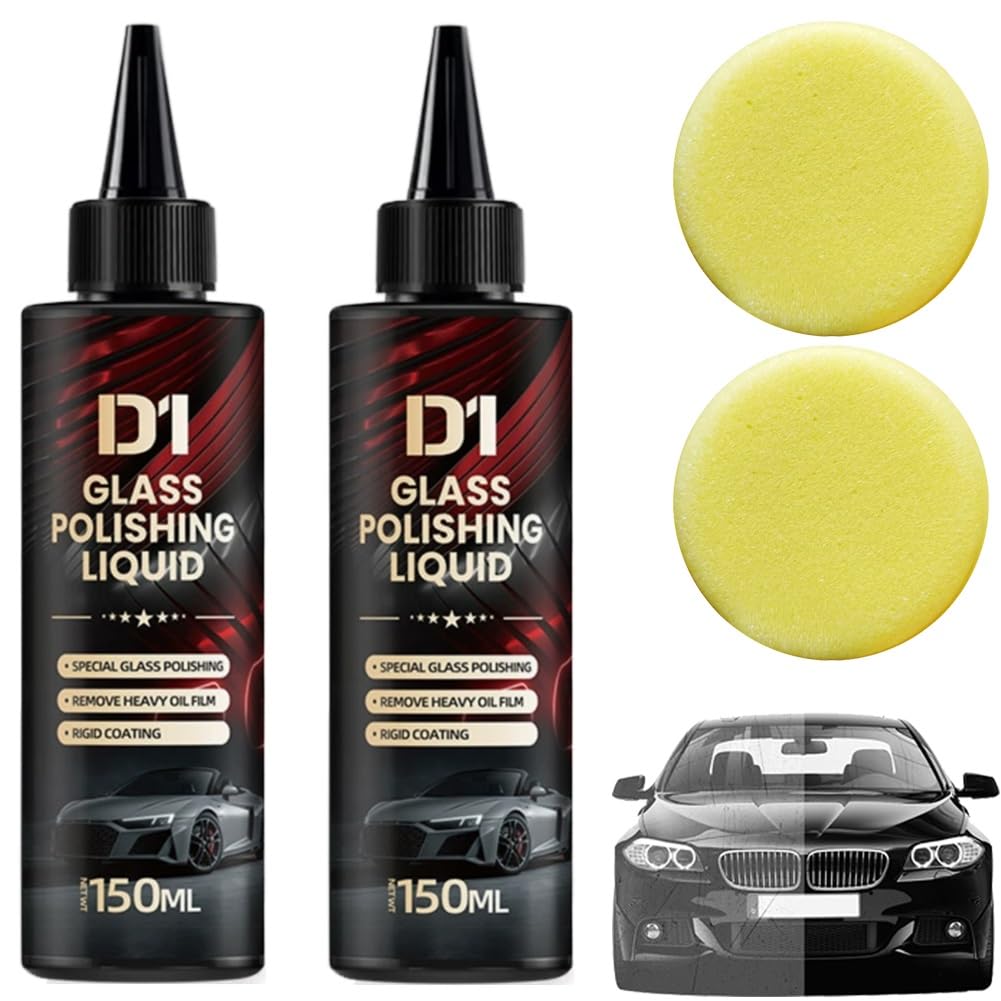 Bianca Glass Polishing Liquid D1, Bomini Car Glass Polishing Compound Windshield Cleaner Glas Oil Film Remover, Anti-Fog Hydrophobic Coating Spray, Scratches, Wiper Marks & Oil Film with Sponge