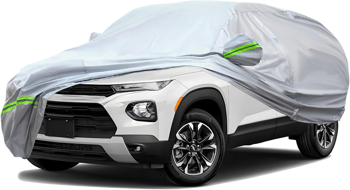 TUCAREST 6-Layers Premium Full Car Cover Hard Shell Zipper Design Waterproof All Weather Weatherproof UV Sun Protection Snow Dust Storm Resistant Outdoor with Straps (Fit for SUV/MPV UP to 180")