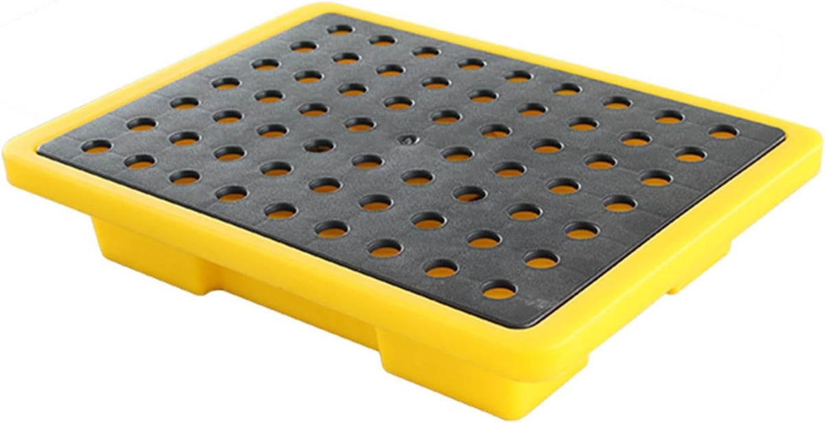 Drum Containment Spill Pallet, Industrial Nestable Oil Drums Leak-Proof Tray, Garage Storage Detachable Anti Slip Polyethylene Platform with Drain (Color : Yellow-1 Pack, Size : 19.3"x14"x3.