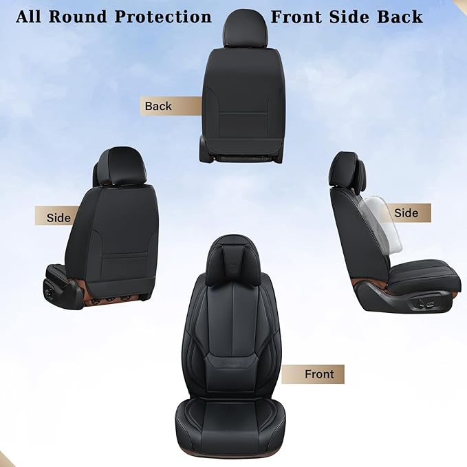 Coverado Universal Seat Covers Front, 2-Pack Universal Seat Covers for Cars, Waterproof Nappa Leather Car Seat Covers with Head Pillow, Auto Protectors Fit for Most Sedans SUV Pick-up Truck-Black
