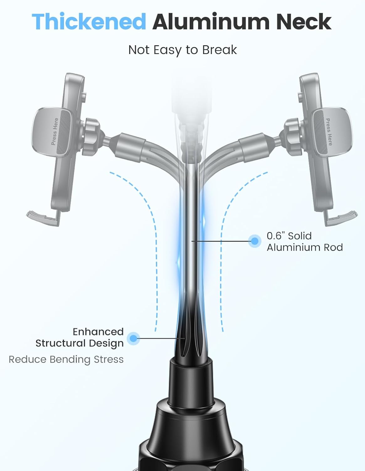 Car Phone Holder, Dual 360° Rotate Gooseneck Cup Holder Phone Mount for Car, Flexible Cell Phone Holder Car Compatible with iPhone 16 Pro Max/15/14/13/12/11, S25/S24/S23/S22, 4”-7” Phone