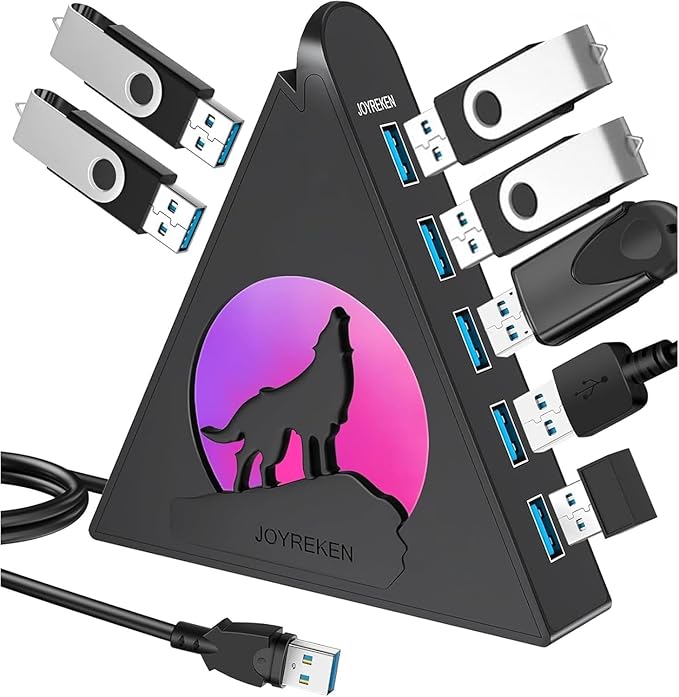 7-Port USB 3.0 Hub, Vertical USB Hub Splitter with RGB Lighting,5Gbps High-Speed Data Transfer and 2FT Extension Cable, Compatible with PC, MacBook, Laptop, PS5, Xbox, Flash Drive, Printer