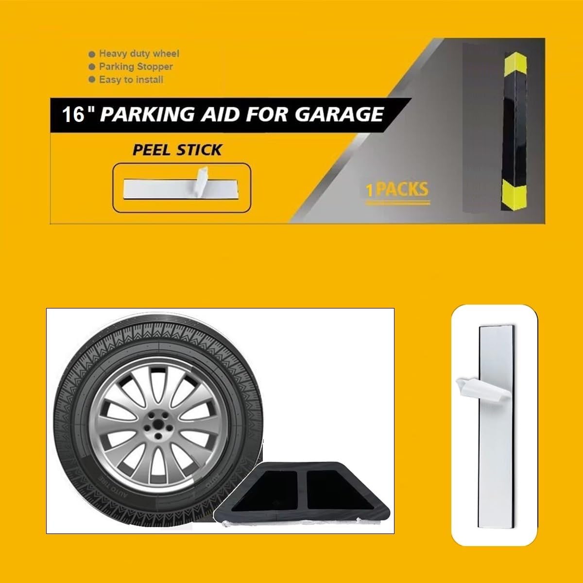 Heavy Duty Parking Aid for Garage, 16" Car Parking Stopper for Garage 1 Pack, Parking Aids Protects Car, Parking Stopper Easy to Install 1 Packs 16" L (1 Pack 16" L x 1.25H)