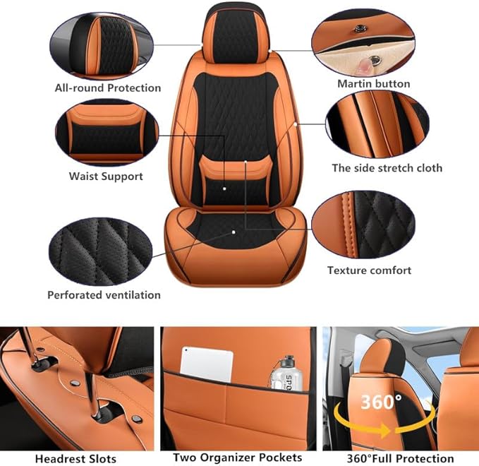 Car Seat Covers Full Set Custom Fit for Ford Ranger 2000-2026 - Premium Faux Leather with Lumbar Support | Breathable, Waterproof, Anti-Slip, Durable (Black&Brown,Full Set)