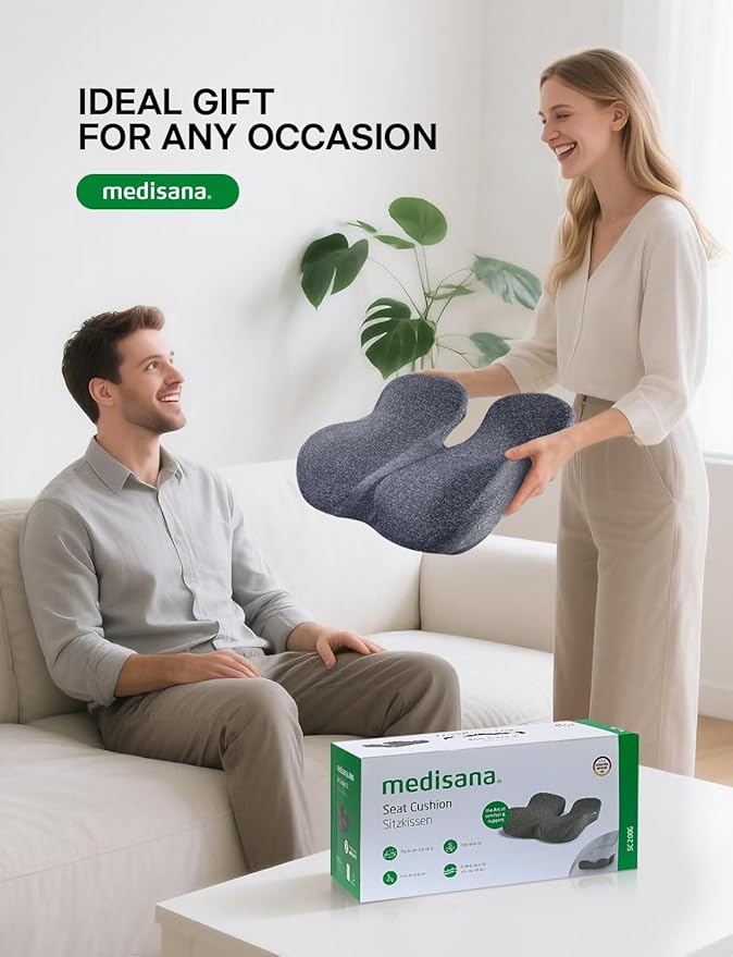 Medisana Seat Cushion, SC 200G Seat Cushions for Office Chairs, Car Seat, Wheelchair - Sciatica & Tailbone & Coccyx Pain Relief Pillow for Driver Sedentary People（Size:22.8 * 16.5 * 4.3 in-Grey）