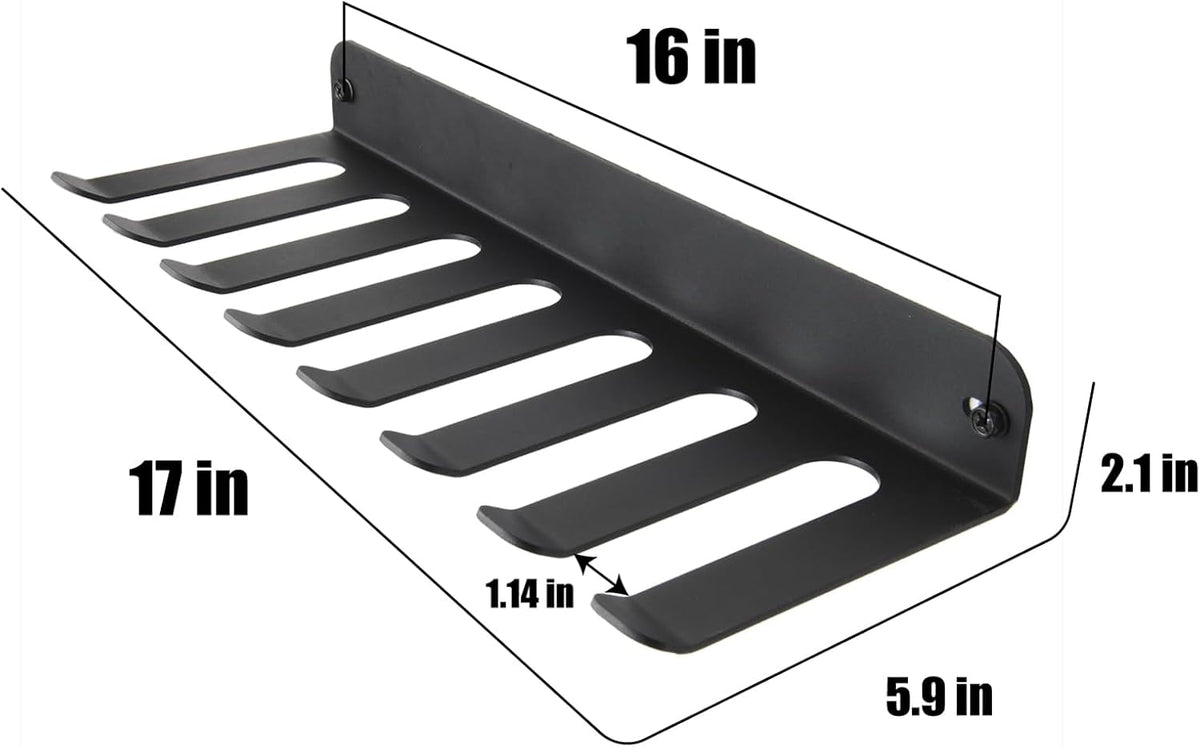 Performance Seven Bars Holder Storage,Custom Powder Coated HEAVY-DUTY STEEL Mount Wall Rack Storage Rack,Weight Room Organizer with 8 Wall Hooks for Exercise Bands Jump Ropes Chains Lifting Belts