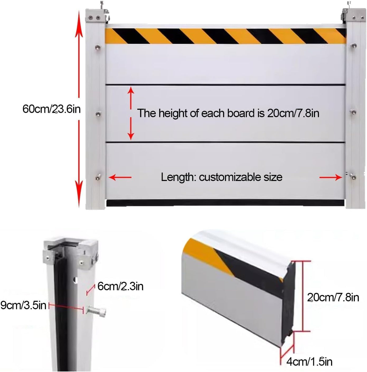 Reusable Heavy Duty Aluminum Flood Barriers for Home Exterior, Flood Protection Barriers Water Barrier Door Quick Detachable Garage Doors Detachable Mobile Rain Water Baffle ( H 23.6 inch L 9.5FT)