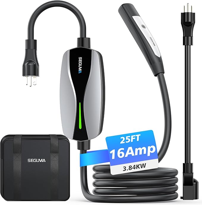 Portable Level 1/2 EV Charger for Tesla, 16Amp NACS Car Charger with 110V-240V, 25FT Extension Cable, NEMA 6-20 Plug, NEMA 5-15 Adapter, Home Mobile Wall Connector EV Charging Station for Tesla Cars