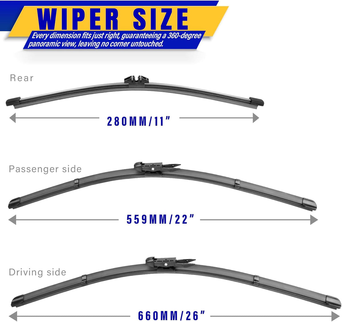 3 wipers Replacement for Ford explorer 2023-2011,Windshield Wiper Blades Original Equipment Replacement - 26"/22"/11" (Set of 3) Pinch Tab