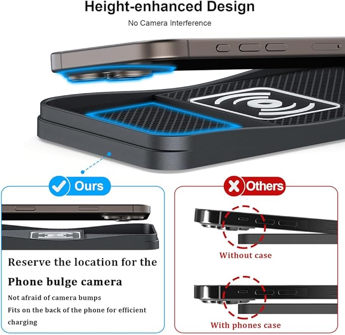 Car Wireless Charger Pad for Toyota Tacoma 2000-2025, Type-C/USB 20W Fast Wireless Car Charger Pad Non-Slip Cordless Charging Mat,B-30cm Cable USB Plug