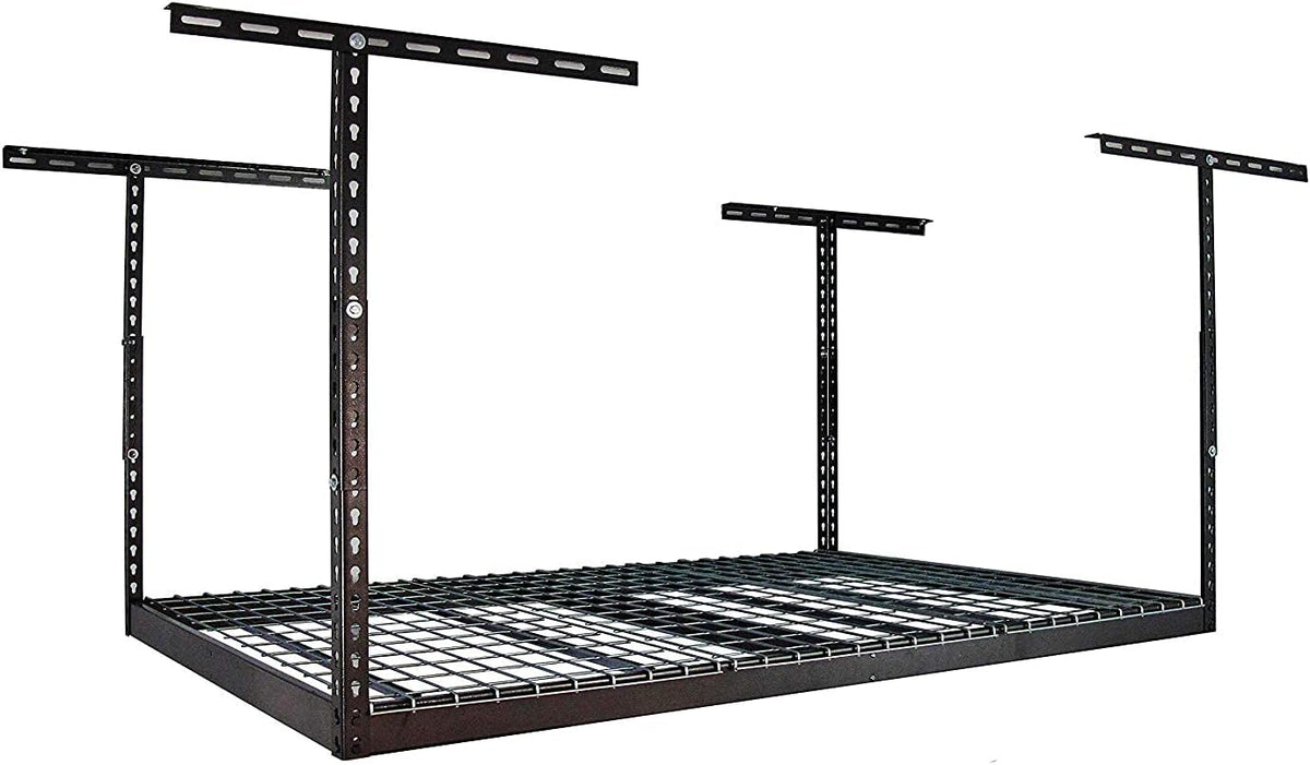 MonsterRax Overhead Garage Storage Racks 4x6 (2-Pack) Ceiling Mounted Shelving, Adjustable Hanging Storage Organizer, Heavy Duty Steel, Holds 500 Pounds, Hammertone, Adjusts 24"-45” off Ceiling