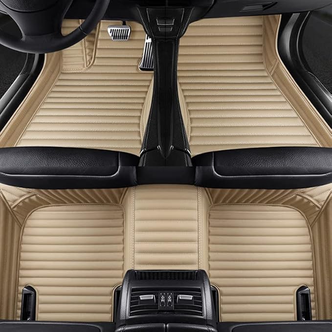 Custom Floor Mats for Cars fit 95% Sedan SUV Sports Car Full Coverage All Weather Men Women Pads Protection Non-Slip Leather Floor Liners (Beige Horizontal Stripes)