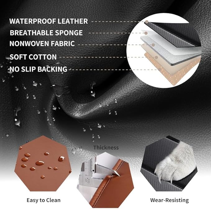 Car Seat Covers Full Set Custom Fit for Mercury Mariner 2005-2011-Luxury Leather with Lumbar Support, Breathable, Waterproof, Anti-Slip, Durable, Easy to Install (BlackBrown,Full Set)