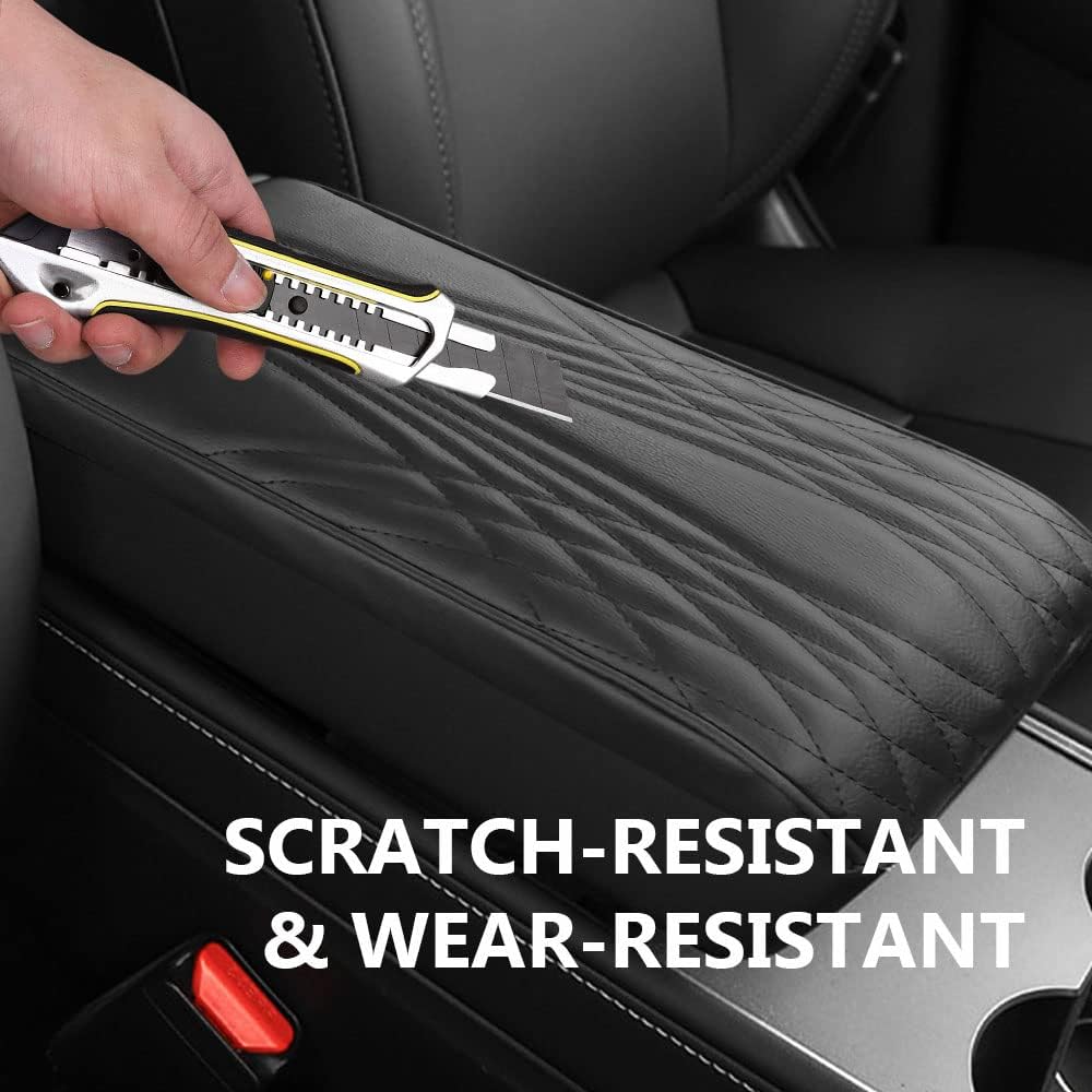 2025 Upgrade Universal Style Memory Cotton Car Armrest Box Pad,New Leather Car Armrest Box Pad Car Center Console Cover Pad,Vehicle Seat Box Cushion Protector for SUV Truck (Gray, Angle Pattern)